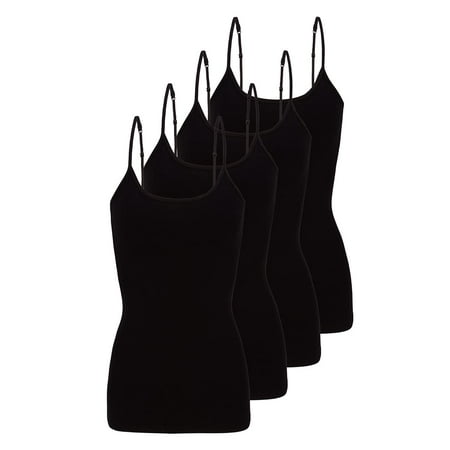 M&M SCRUBS Women s Camisole Cotton Stretch Undershirt with Adjustable Strap Tank Top 4 Pack (Black) Medium