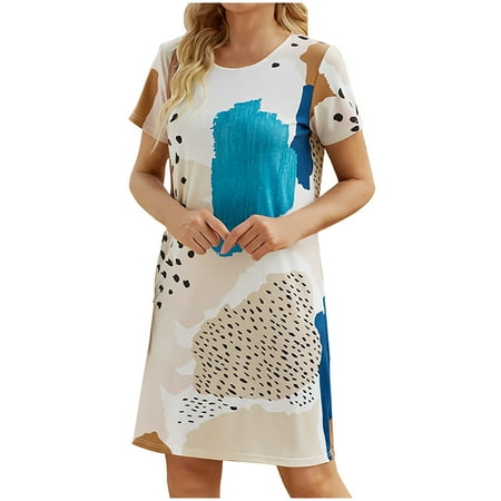 Summer T-Shirt Dresses for Women Color Block Short Sleeve Crewneck Loose Fit Ultra-Soft Nightgown Sleep Dress
Summer T-Shirt Dresses for Women Color Block Short Sleeve Crewneck Loose Fit Ultra-Soft Nightgown Sleep Dress