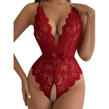 Haite Ladies Babydoll Deep V Bodysuit Lace Bow Lingerie Floral Women Teddy Halter Cross Back Wine Red XL
Haite Ladies Babydoll Deep V Bodysuit Lace Bow Lingerie Floral Women Teddy Halter Cross Back Wine Red XL