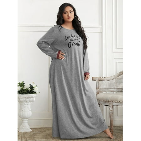 

Grey Casual Women s Plus Slogan Graphic Longline Sleep Dress 0XL(12) Y22001D