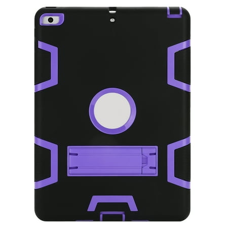 iPad 2018 Case, TKOOFN Heavy Duty Hybrid Armor Shockproof Protective Case for iPad 2017 9.7 Inch Black+Purple
