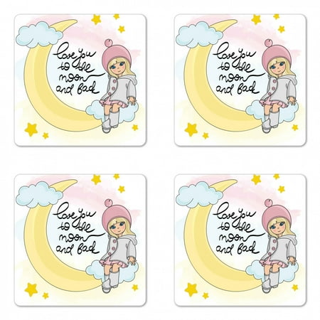 Saying Coaster Set of 4 Cartoonish Drawn Girl on Crescent Love You to the Moon and Back Typography Square Hardboard Gloss Coasters Standard Size Multicolor by Ambesonne
Saying Coaster Set of 4 Cartoonish Drawn Girl on Crescent Love You to the Moon and Back Typography Square Hardboard Gloss Coasters Standard Size Multicolor by Ambesonne