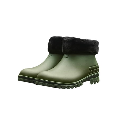 

Woobling Women Men Rain Boots Slip Resistant Garden Shoes Wide Calf Wellington Unisex Rubber Boot Comfort Rainboot Lightweight Slip-On Green + Cotton Sleeve 8.5