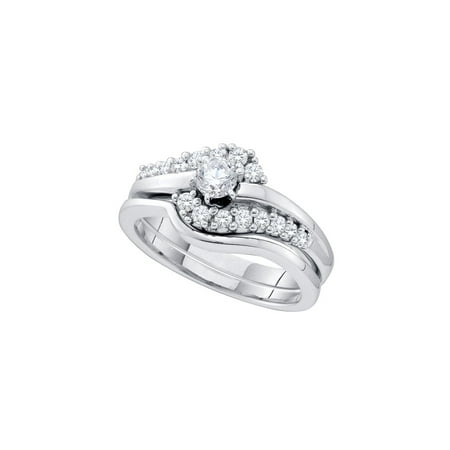 14kt White Gold Womens Round Diamond Swirl Bridal Wedding Engagement Ring Band Set 1/2 Cttw