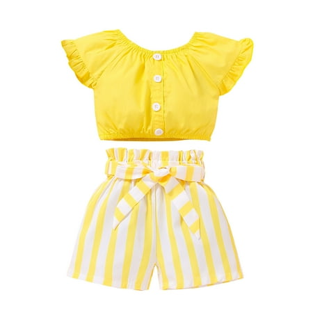 Baby Kids Girl s Outfits Solid Color Short Sleeve O Neck Crop Casual Button Tops+Stripe Print Shorts 2PCS Clothes Set
Baby Kids Girl s Outfits Solid Color Short Sleeve O Neck Crop Casual Button Tops+Stripe Print Shorts 2PCS Clothes Set