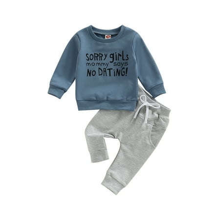 Qtinghua Toddler Baby Boy Outfits Long Sleeve Sorry Girls Mommy Says No Dating Letter Sweatshirt Tops+Pants Fall Winter Clothes Blue 18-24 Months
Qtinghua Toddler Baby Boy Outfits Long Sleeve Sorry Girls Mommy Says No Dating Letter Sweatshirt Tops+Pants Fall Winter Clothes Blue 18-24 Months