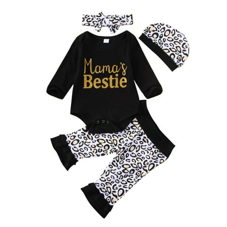 Jkerther 4Pcs Baby Girls Fall Outfits Long Sleeve Letter Print Romper+Leopard Ruffle Pants +Hat +Headband for Newborn
Jkerther 4Pcs Baby Girls Fall Outfits Long Sleeve Letter Print Romper+Leopard Ruffle Pants +Hat +Headband for Newborn