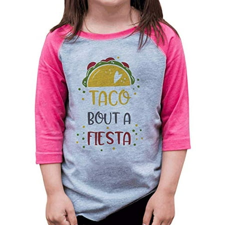 7 ate 9 Apparel Girls Funny Taco Fiesta Pink Raglan