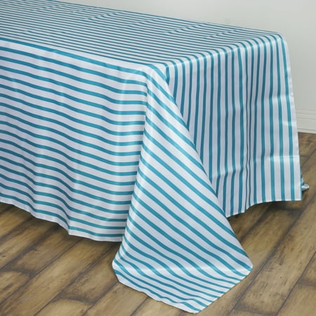 BalsaCircle 90 x 132 Satin Stripes Rectangle Tablecloth Turquoise