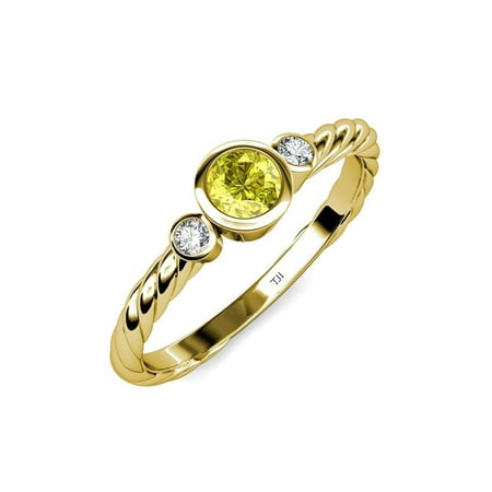 Yellow and White Diamond (SI2-I1 G-H) Three Stone Rope Ring 0.70 ct tw in 14K Yellow Gold.size 8.5
Yellow and White Diamond (SI2-I1 G-H) Three Stone Rope Ring 0.70 ct tw in 14K Yellow Gold.size 8.5