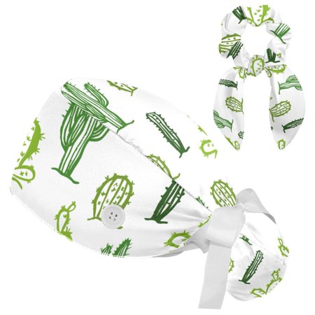 Working Cap with Buttons and Sweatband Scrub Hat Bouffant Caps with Scrunchie Cactus Tie Back Hats 
Working Cap with Buttons and Sweatband Scrub Hat Bouffant Caps with Scrunchie Cactus Tie Back Hats