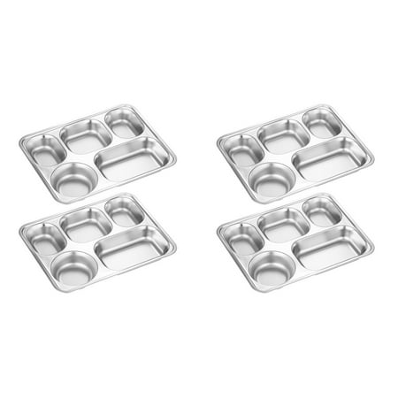 FRCOLOR 4 pcs Stainless Steel Divided Dinner Tray School Canteen Divided Food Plate Dish