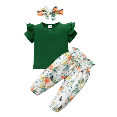 Kucnuzki 4T Baby Girl Summer Outfits Pants Sets 5T Short Sleeve Solid Color Pits Stripe Tops Elastic Sweet Floral Prints Pants Headband 3PCS Set Green
Kucnuzki 4T Baby Girl Summer Outfits Pants Sets 5T Short Sleeve Solid Color Pits Stripe Tops Elastic Sweet Floral Prints Pants Headband 3PCS Set Green