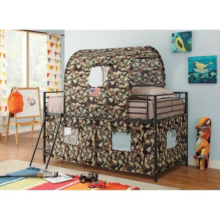 Camouflage Metal & Fabric Tent Loft Bed, Multicolor
