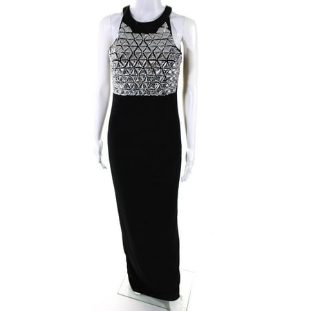 Pre-owned|Parker Womens Jeweled Sleeveless Evening Gown Black Size 2
