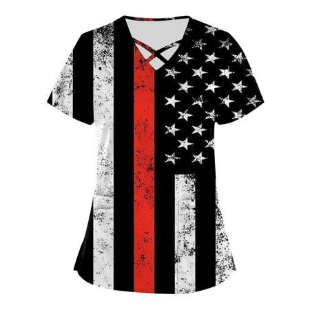 4th of July Shirts Plus Size Independence Day Printed Scrub Working Uniform Tops For Women Cross V-Neck Short Sleeve Fun T-Shirts Workwear Tee With Pockets Black Large
4th of July Shirts Plus Size Independence Day Printed Scrub Working Uniform Tops For Women Cross V-Neck Short Sleeve Fun T-Shirts Workwear Tee With Pockets Black Large