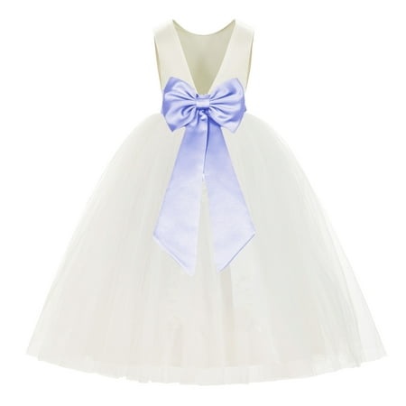 Ivory V-Back Satin Flower Girl Dresses for Wedding Toddlers 219T