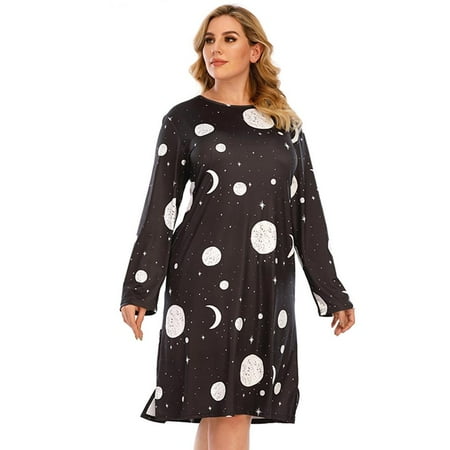 Women s Cotton Sleepwear Long Sleeves Nightgown Print Tee Sleep Dress