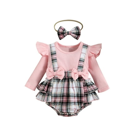 Diconna Newborn Baby Girl Clothes Infant Romper Plaid Suspender Dress Ruffle Sleeve Jumpsuit with Headband Outfits Pink 9-12 Months
Diconna Newborn Baby Girl Clothes Infant Romper Plaid Suspender Dress Ruffle Sleeve Jumpsuit with Headband Outfits Pink 9-12 Months