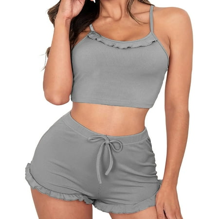 Women S Pajamas Suspender With Ruffle Edging Shorts And Home Clothing Two Piece Set Sleepwear
Women S Pajamas Suspender With Ruffle Edging Shorts And Home Clothing Two Piece Set Sleepwear