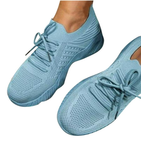 

Summer Saving Clearance! Kukoosong Running Shoes for Women Summer Plus Size Fashion Casual Mesh Breathable Sports Shoes Solid Color Lace up Non Slip Sneakers Walking Shoes for Women Light Blue 7.5