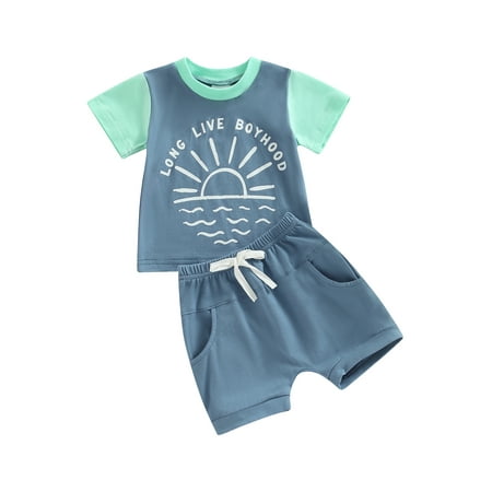 jaweiwi Baby Boys Summer Outfit Set Blue Short Sleeve Contrast Color Tops T shirt + Drawstring Shorts 3-24M
jaweiwi Baby Boys Summer Outfit Set Blue Short Sleeve Contrast Color Tops T shirt + Drawstring Shorts 3-24M