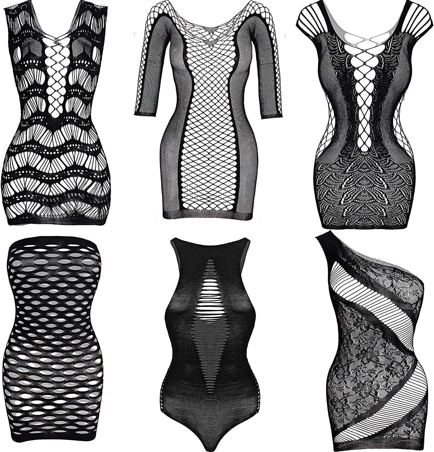 Satinior Pieces Women Mesh Lingerie Fishnet Babydoll Mini Dress Mesh