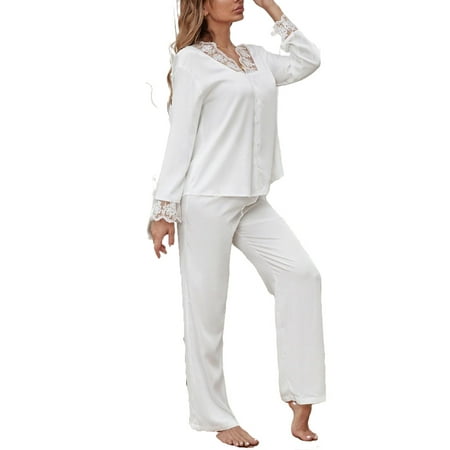 2pcs Set Casual V neck PJ Pant Sets Long Sleeve White Women s Pajama Sets (Women s)
2pcs Set Casual V neck PJ Pant Sets Long Sleeve White Women s Pajama Sets (Women s)