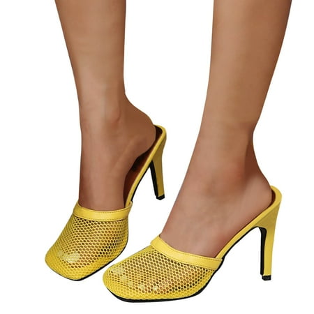 Cathalem Womens Hiking Sandals with Arch Support Shoes Sandals Mesh Fashion Sandals Hollow Ladies Thin Women Heeled Sandals Yellow 8.5