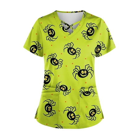 Sksloeg Scrub Tops Women Halloween Day Top Short Sleeve V-Neck Halloween Skeleton Pumpkin Skull Graphic Print Shirts Halloween Tee Tops With Pockets Nursing Working Uniform Green L
Sksloeg Scrub Tops Women Halloween Day Top Short Sleeve V-Neck Halloween Skeleton Pumpkin Skull Graphic Print Shirts Halloween Tee Tops With Pockets Nursing Working Uniform Green L