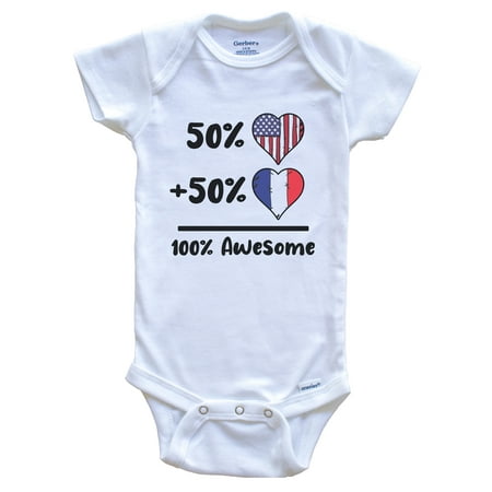 50% American 50% French 100% Awesome France Heart Flag Baby Bodysuit