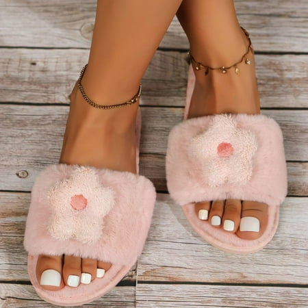 Cathalem Dusting Slippers for Women Ladies Fashion Solid Color Plush Open Toe Flower Decoration Flat Casual Womens Suede Slippers Pink 7
Cathalem Dusting Slippers for Women Ladies Fashion Solid Color Plush Open Toe Flower Decoration Flat Casual Womens Suede Slippers Pink 7
