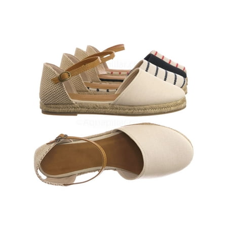 Phuket17 by Bamboo, Espadrille Round Toe Flat Sandal - Linen dOrsay Cutout Flatform Shoes