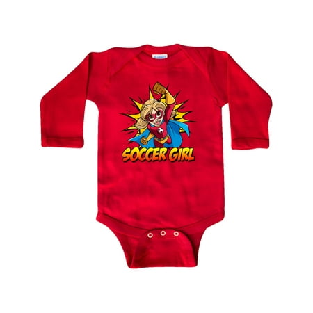 Inktastic Soccer Girl Superhero Gift Baby Girl Long Sleeve Bodysuit