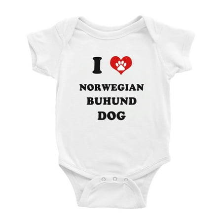 I Heart Norwegian Buhund Dog Funny Baby Romper (White 12-18 Months)