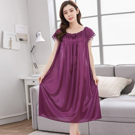 Sexy Home Style Nightdress For Women Short Sleeve Long Dress Underwear O-neck Lingerie Night Gown Dark purple
Sexy Home Style Nightdress For Women Short Sleeve Long Dress Underwear O-neck Lingerie Night Gown Dark purple