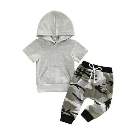Musuos Newborn Boy Long Pants Outfits Short Sleeve Pure Color Pocket Hoodie + Camouflage Pattern Pants + Cute Hat Set
Musuos Newborn Boy Long Pants Outfits Short Sleeve Pure Color Pocket Hoodie + Camouflage Pattern Pants + Cute Hat Set