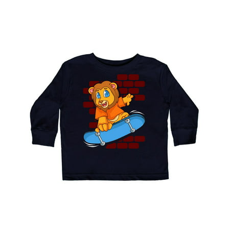 

Inktastic Skateboarding Lion Cute Skater Gift Toddler Boy or Toddler Girl Long Sleeve T-Shirt