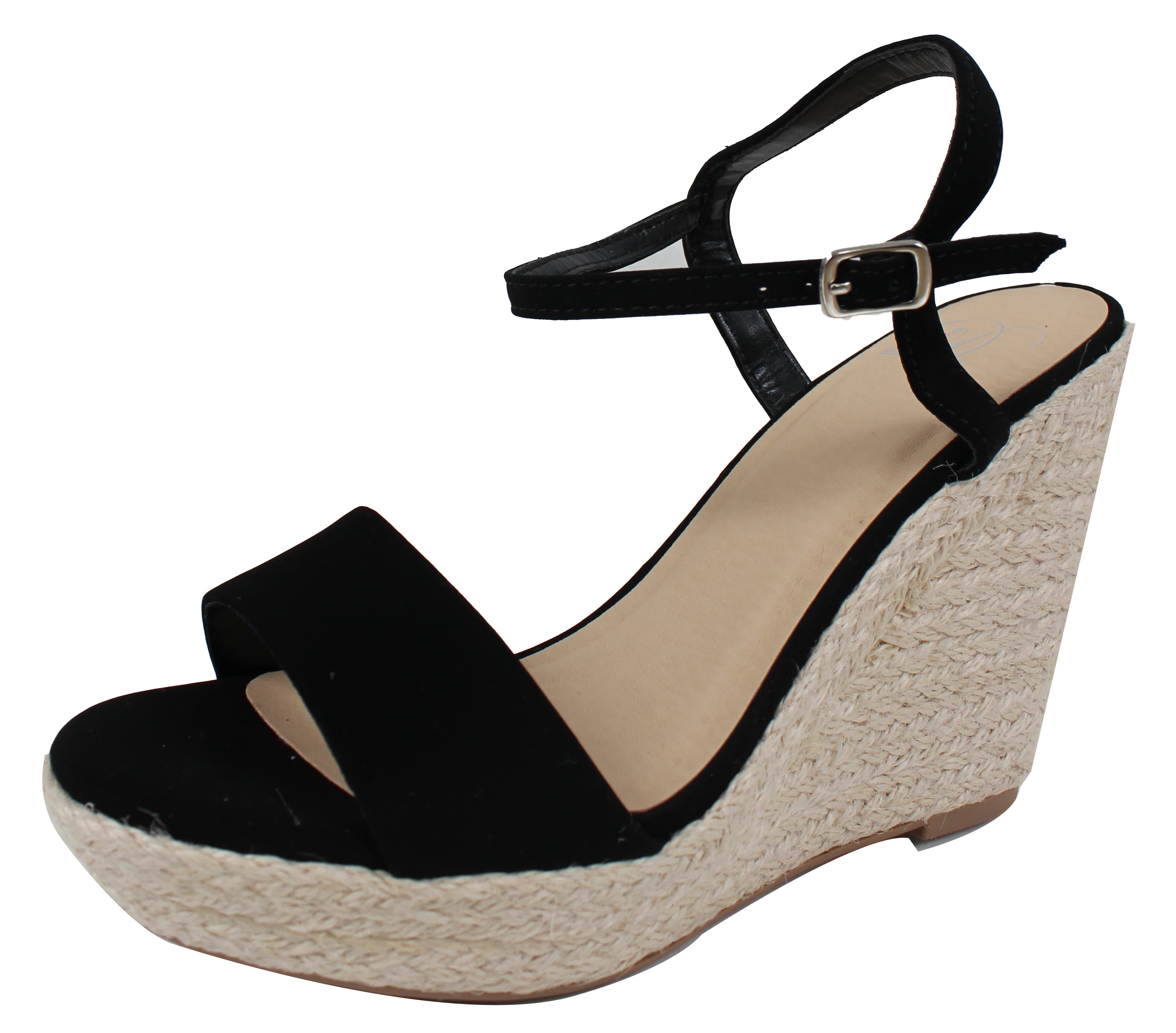 My Delicious Shoes Delicious Women S Open Toe Ankle Strap Espadrille Wedge Sandal Black