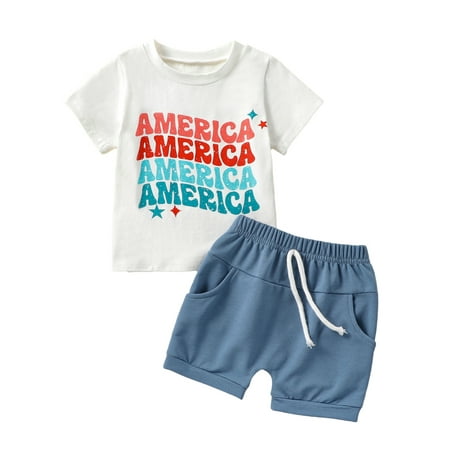 One opening Independence Day Baby Boys Outfits Summer Casual Letter Print Short Sleeve T-Shirt and Elastic Rolled Hem Shorts Set
One opening Independence Day Baby Boys Outfits Summer Casual Letter Print Short Sleeve T-Shirt and Elastic Rolled Hem Shorts Set
