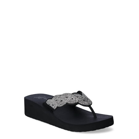 Women s Time and Tru Lifestyle Flip Flop Wedge Heel Sandal