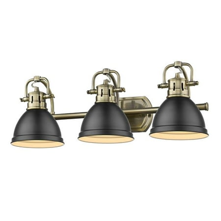 Duncan 3 Light Bath Vanity with Matte Black Shade Aged Brass
