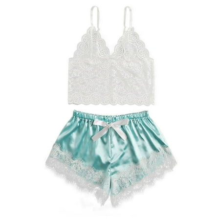 EHTMSAK Womens Sexy Cami Crop Top and Shorts Sets Satin Nightwear Lingerie Pj Set Lace Pajamas Set Two-Piece Sleepwear Lounge Green L
EHTMSAK Womens Sexy Cami Crop Top and Shorts Sets Satin Nightwear Lingerie Pj Set Lace Pajamas Set Two-Piece Sleepwear Lounge Green L