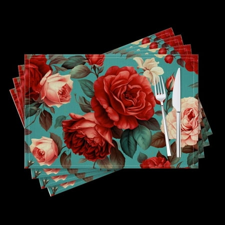 BaHomeck placemats Set of 4 Red And Pink Roses With Green Leaves Cotton Linen rectangle Placemats for Kitchen Dining Table Indoor Outdoor 18*12inch
BaHomeck placemats Set of 4 Red And Pink Roses With Green Leaves Cotton Linen rectangle Placemats for Kitchen Dining Table Indoor Outdoor 18*12inch