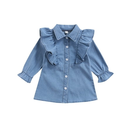 Suanret Lovely Kids Girls Denim Dress Ruffles Long Sleeve Turn Down Collar Single Breasted A-Line Dress Blue 4-5 Years
Suanret Lovely Kids Girls Denim Dress Ruffles Long Sleeve Turn Down Collar Single Breasted A-Line Dress Blue 4-5 Years