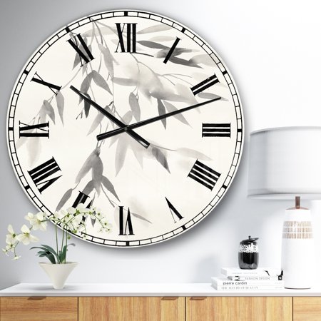 DESIGN ART Designart 'Simplist Bamboo Leaves IV' Cabin & Lodge Large Wall CLock