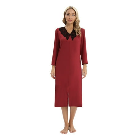 Baywell Silk Long Nightgowns for Women Lace Collar Long Sleeve Nightdress Silk Nightwear with a Split Hem Silk Sleepwear Red US 14
Baywell Silk Long Nightgowns for Women Lace Collar Long Sleeve Nightdress Silk Nightwear with a Split Hem Silk Sleepwear Red US 14
