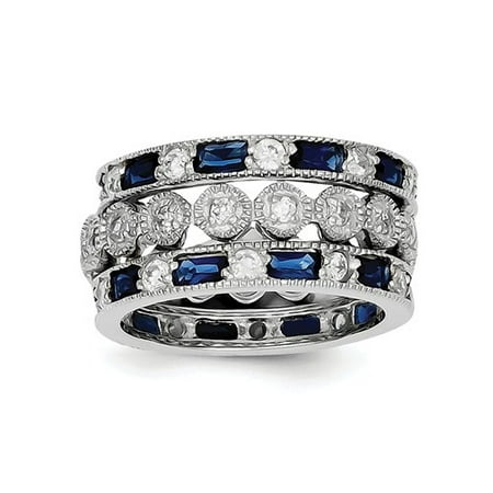 Sterling Silver Triple Band Blue, White & Clear Circle Center Ring