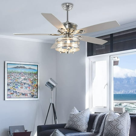 GEROBOOM 52Inch Crystal Ceiling Fan with Lights and Remote Control Indoor Modern Ceiling Fan with 6 Speed Quiet DC Motor 5 Silver Reverse Blades Chrome Ceiling Fan Decoration
GEROBOOM 52Inch Crystal Ceiling Fan with Lights and Remote Control Indoor Modern Ceiling Fan with 6 Speed Quiet DC Motor 5 Silver Reverse Blades Chrome Ceiling Fan Decoration