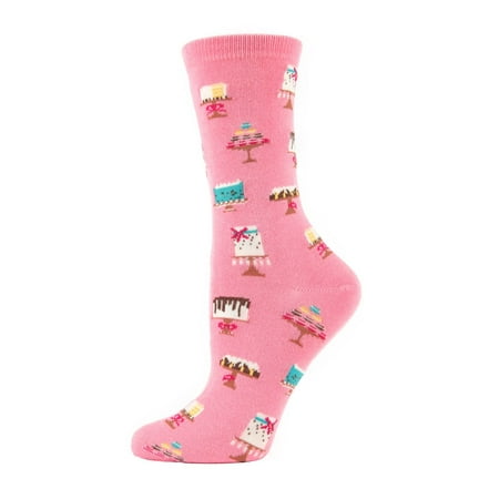 MeMoi Sweet Treats Cake Bamboo Blend Crew Novelty Socks Pink One Size